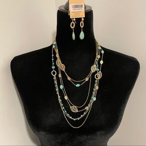 Blue & gold tone jewelry set.
